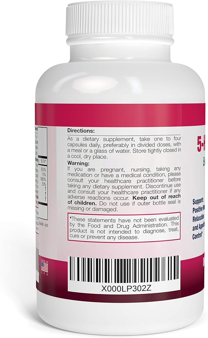 Nattura 5-HTP Supreme - for Positive Mood, Relaxation and Appetite Control - with 5-HTP, L-Tyrosine, L-Lysine, Vitamin B6, Folate (Folic Acid), Vitamin C (Ascorbic Acid), Calcium - 90 Capsules
