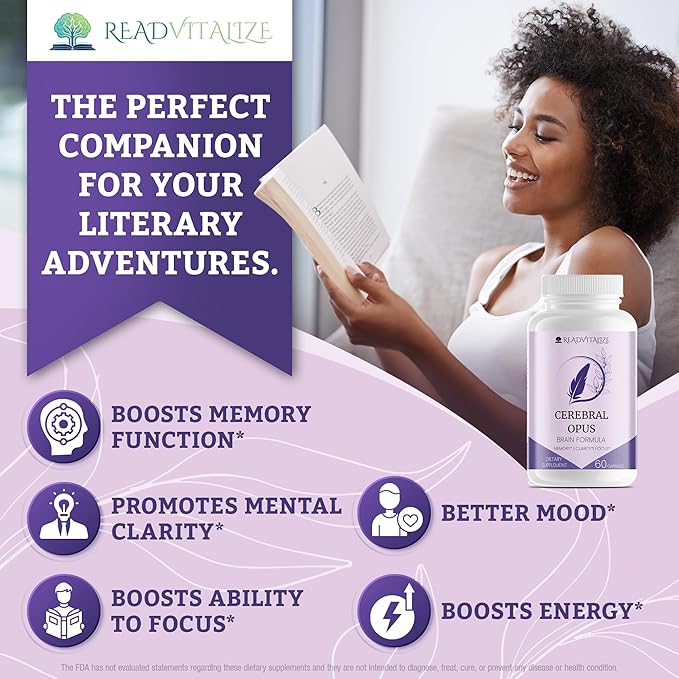 Cerebral Opus Brain Supplements for Memory and Focus - with Vitamin D, Folic Acid & Phosphatidylserine - Advanced Memory Formula to Boost Energy & Reduce Brain Fog (60 Capsules)