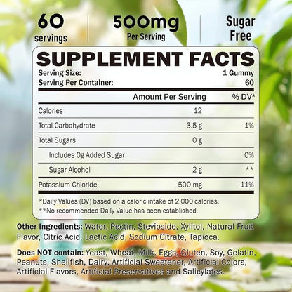 Potassium Gummies, Potassium Chloride 500mg for Adults, Sugar-Free Potassium Supplement, Muscle Relief & Heart Health for Women Men, Electrolyte Balance, Efficient Potassium Supply, 120 Servings
