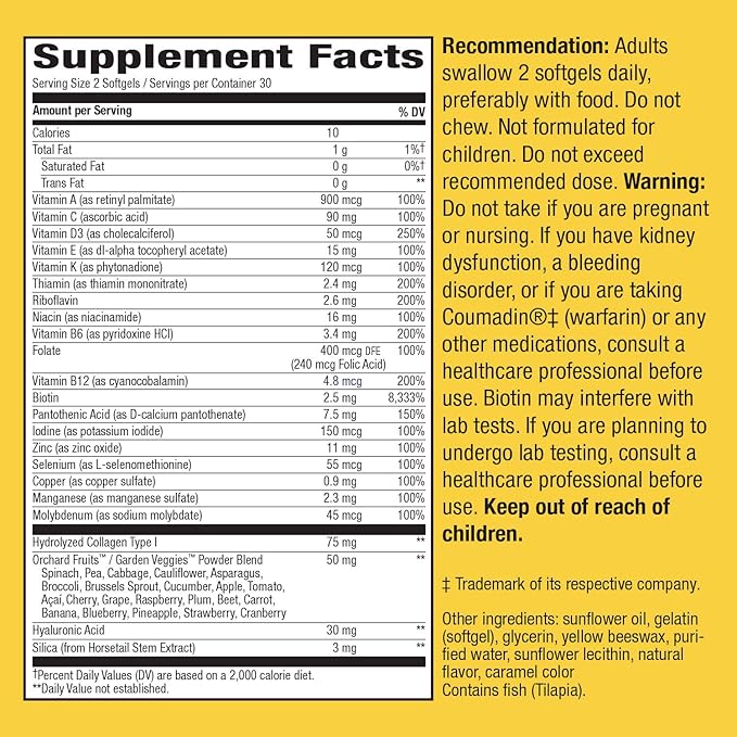 Nature's Way Alive! Hair, Skin & Nails Multivitamin with Biotin and Collagen, 60 Softgels