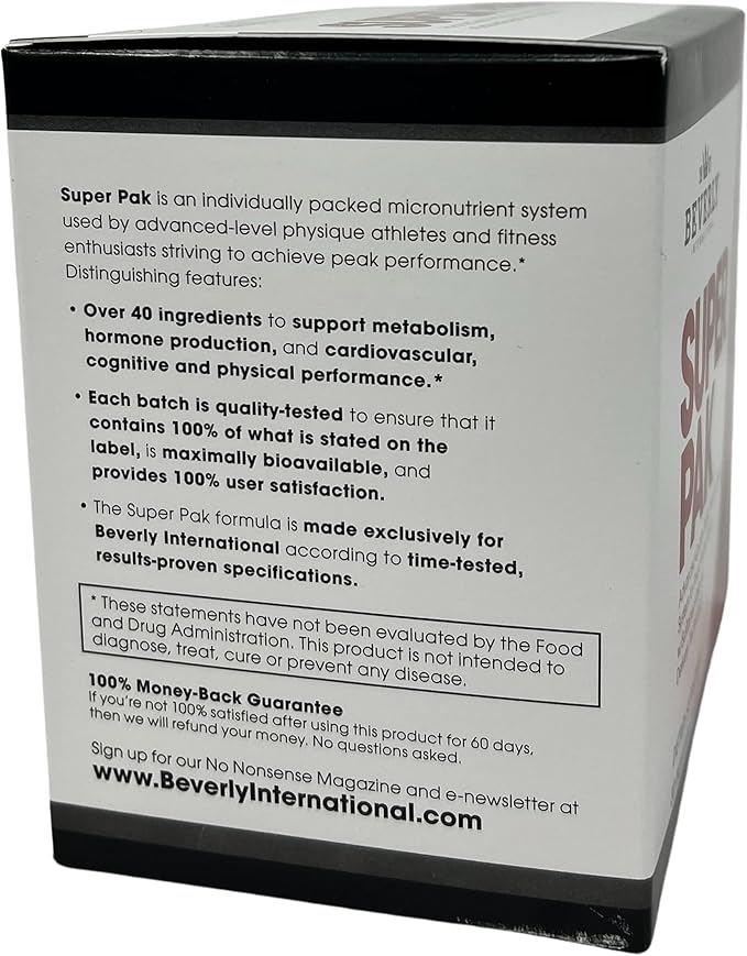 Beverly International Super Pak. 30 Packs. High-Potency Multivitamin, Daily Pack for Energy, Performance, Immune System Health. Custom-formulated for Athletes, Active Men and Women since 1970.