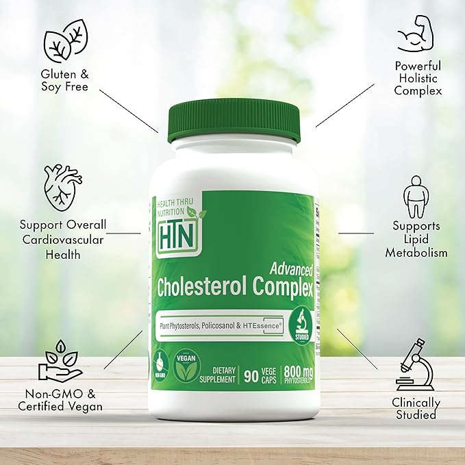 Health Thru Nutrition Advanced Cholesterol Complex | Heart Health Support & Lipid Metabolism with Phytosterols, Policosanol, Hydroxytyrosol, Chromium and More | Vegan, Non-GMO (Pack of 3 90ct Bottles)
