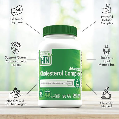 Health Thru Nutrition Advanced Cholesterol Complex | Heart Health Support & Lipid Metabolism with Phytosterols, Policosanol, Hydroxytyrosol, Chromium and More | Vegan, Non-GMO (Pack of 3 90ct Bottles)