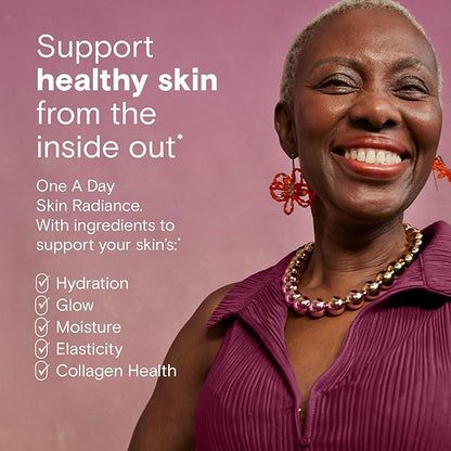 One A Day Skin Radiance, Skin Supplement to Support Skin Hydration & Glow with Blood Orange Extract & Collagen Health with Vitamin C & Vitamin E, 30 Capsules