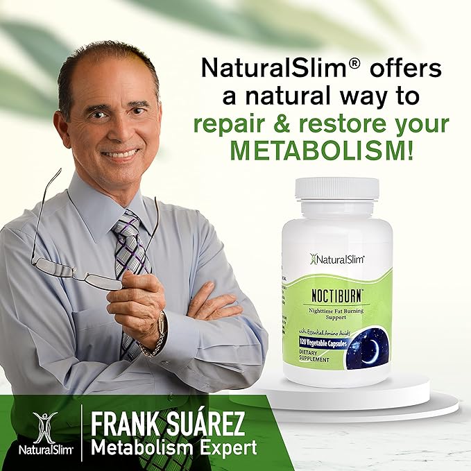 NaturalSlim NoctiBurn Night Burning & Metabolism Support Supplements with Essentials Amino Acid - Nighttime Fat Burner - 120 Vegetable Capsules