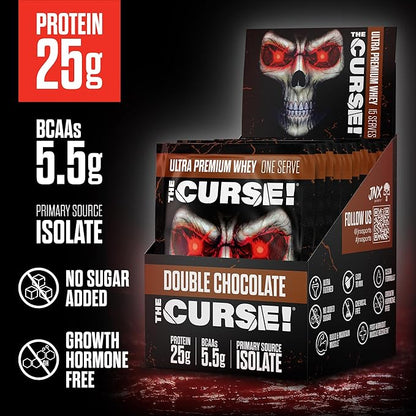 JNX SPORTS The Curse! Ultra Premium Whey Protein Powder Double Chocolate 15 Box Samples | 25g Protein Per Serve, Primary Source Whey Isolate