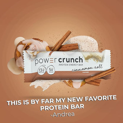 Power Crunch Protein Wafer Bars, High Protein Snacks with Delicious Taste, Cinnamon Roll, 1.4 Ounce (12 Count)