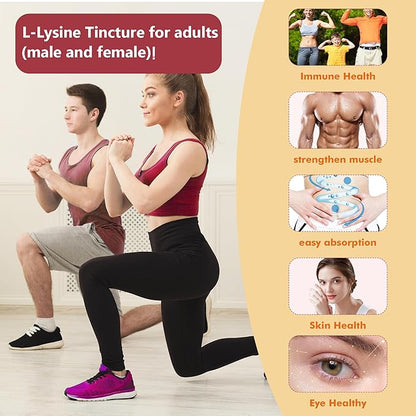 L-Lysine Supplement Liquid Drops | L-Lysine Vitamins 1000mg Tincture with Vitamin A, C, and B12 | Immune Support, Skin & Lips Health, Collagen Synthesis & Muscle Recovery | Non-GMO, Vegan，2 Fl Oz