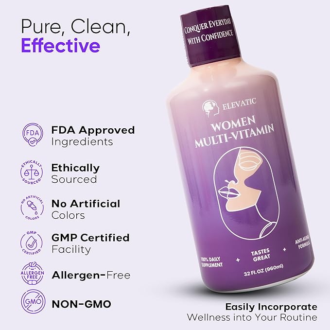Liquid multivitamin for Women - 32Fl.oz (960ml) - Unlock The Secret Recipe | Energy and Beauty Booster | 100% Organic Aloe Vera Liquid multivitamin for Glowing Skin and Vibrant Health