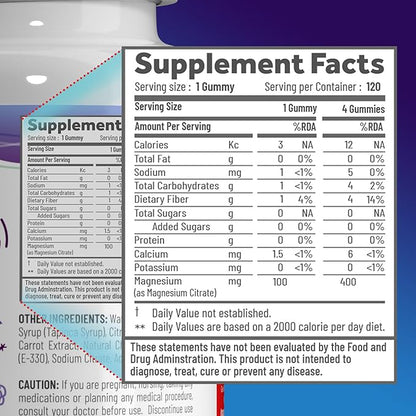 Magnesium Citrate Gummies - Sugar-Free, Vegan and Non-GMO for Better Sleep and Relaxation - No Sugar Alcohol - Magnesium Supplement for Adults, Teens and Kids - Cherry - 120 Chews