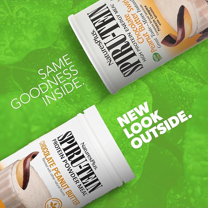 Natures Plus SPIRU-TEIN - Chocolate Peanut Butter - 1.2 lbs, Spirulina Protein Powder - 17 Servings