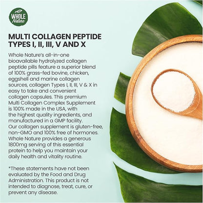 Multi Collagen Protein Peptides Supplement Capsules - 1800mg Collagen Complex Types I, II, III, V, X - Joint Support, Healthy Hair, Skin, Nails, Beauty Vitamins, 100% Natural, Non-GMO 180ct (2)