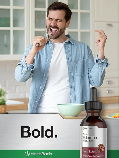 Horbäach Yohimbe Bark Liquid Extract | 2 Fl Oz | Supplement for Men and Women | Alcohol Free Tiincture Drops | Vegetarian, Non-GMO, and Gluten Free