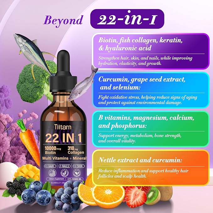 Hair Vitamins Liquid Biotin, Collagen & Hyaluronic Acid – multivitamin Hair Growth for Women and Men Supports Hair, Skin & Nails | Vitamin B Complex | 98% Faster Absorption Than Pills-001