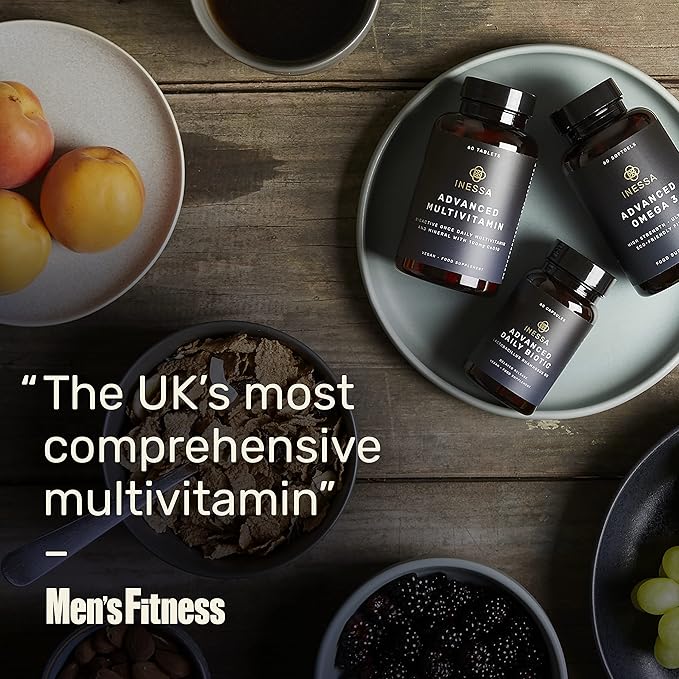 Inessa Methylated Multivitamin for Men - Advanced Natural Daily Mens Multivitamins with CoQ10 100mg, Vitamins D3, K2, A, B Complex Vitamins, Folic Acid & Zinc - 60 Vegan Tablets for Men & Women