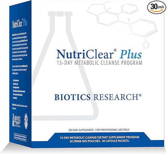 Biotics Research NutriClear Plus Detox Program, Convenient. Single Pack Serving. Easy to Follow Metabolic Cleanse Program. 17 Grams Organic Pea Protein/Serving, 30 Packs. Shaker Bottle.