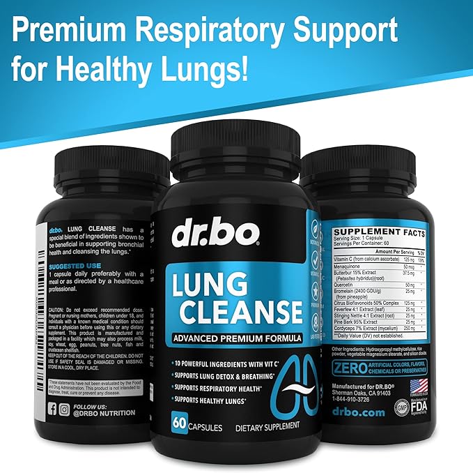 Lung Cleanse Support Supplement - Respiratory Supplements to Quit & Stop Smoking Aids - Herbal Detox for Lungs & Bronchial Health - Smokers Cleanser Breathe Aid for Mucus Clear Relief - 60 Capsules