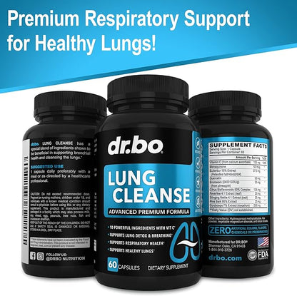 Lung Cleanse Support Supplement - Respiratory Supplements to Quit & Stop Smoking Aids - Herbal Detox for Lungs & Bronchial Health - Smokers Cleanser Breathe Aid for Mucus Clear Relief - 60 Capsules