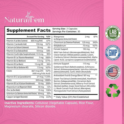 Ultra Vita Multivitamin for Women - Balance of Vitamins, Minerals, & Herb Extracts - Womens Vitamins A, C, D, E and Zinc for Energy, Immunity & Female Support - 60 Capsules