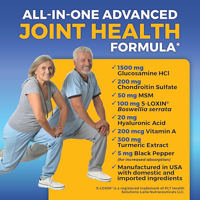 Glucosamine Chondroitin MSM Joint Support Supplement, 90 Capsules - with Turmeric, Black Pepper, Boswellia and Hyaluronic Acid - Joint Health Supplement for Mobility, Flexibility and Comfort