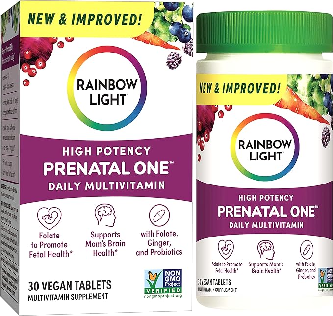 Rainbow Light High-Potency Prenatal One Multivitamin, Prenatal Health Multivitamin Supports Mom's Health and Baby's Development, With Vitamin C, Vegan, 30 Count