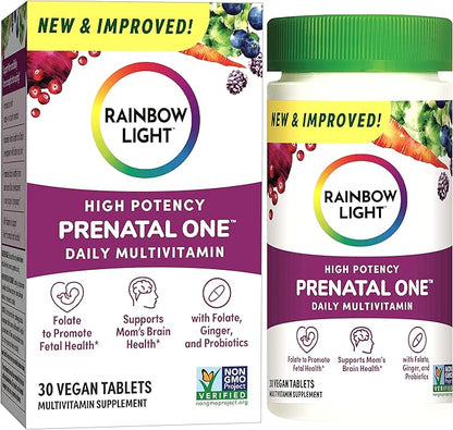 Rainbow Light High-Potency Prenatal One Multivitamin, Prenatal Health Multivitamin Supports Mom's Health and Baby's Development, With Vitamin C, Vegan, 30 Count