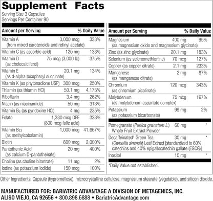 Bariatric Advantage Ultra Multi Without Iron - High Potency Multivitamin - for Bariatric Surgery Patients - Bariatric Multivitamin Capsule - with Calcium, Vitamin C & More - 270 Capsules