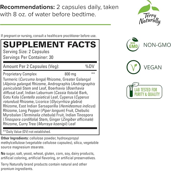 Terry Naturally Ayurvedic Digestive Formula - 60 Capsules - Promotes Bowel Regularity, Gut Microflora & Nutrient Absorption - Non-GMO, Vegan, Gluten Free - 30 Servings