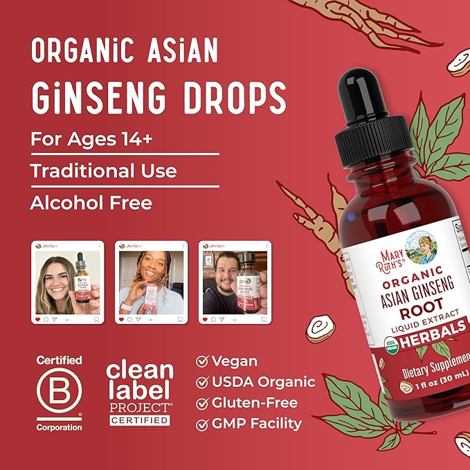 MaryRuth Organics Herbal Supplement Drop, Antioxidant, Boost Energy, Pack of 1, Ginseng Root for Vitality, Supports Focus and Endurance, Vegan, Non-GMO, Gluten Free, 1 Fluid Ounces