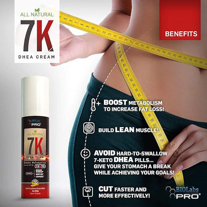 BIOLABS PRO 7-Keto dhea - Fat Burner - All Natural 7K Dhea Cream - Effective for Weight Loss - Maximum Strength Dhea Used by Men and Women for Lean Muscle and Fat Loss Support