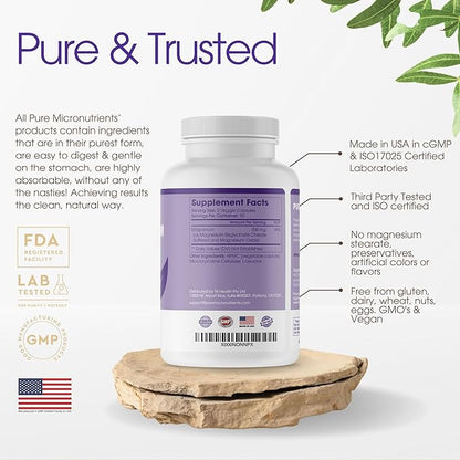 Pure Micronutrients Magnesium Glycinate Supplement (Chelated) 200mg, 180 Count