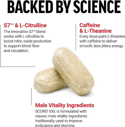 FORCE FACTOR Score! XXL Nitric Oxide Booster Supplement for Men with L-Citrulline, Horny Goat Weed, Black Maca, & Tribulus Terrestris to Increase Stamina, Energy, and Physical Performance, 60 Tablets