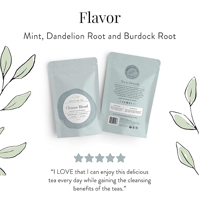 Organic Cleanse and Detox Tea for Women, 30 Tea bags with Mint, Dandelion Root and Burdock Root
