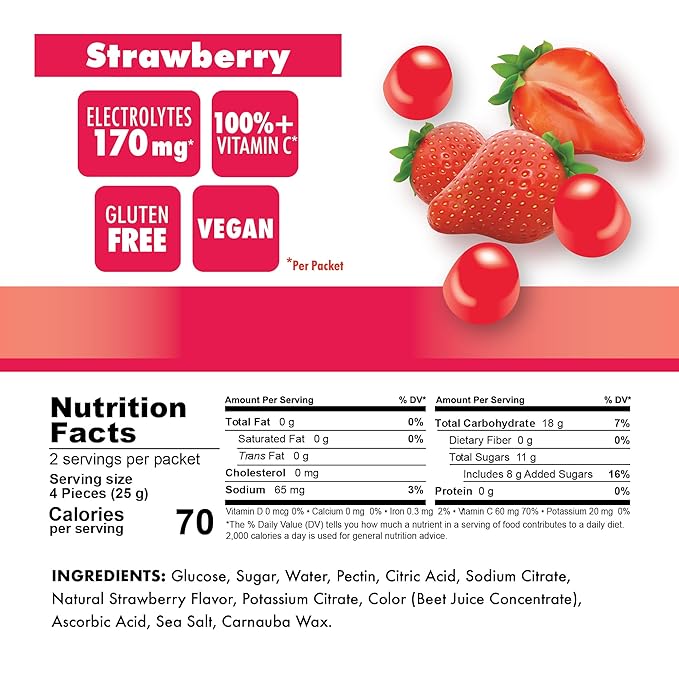 Bonk Breaker Energy Chews, Dairy-Free, Gluten-Free Ingredients to Provide Quick Energy and Focus, 1 Box of 10 Packets, Strawberry