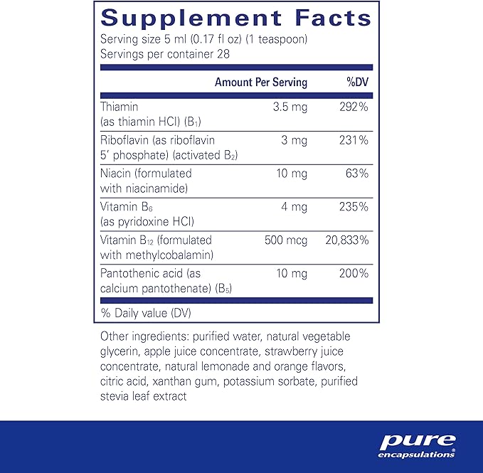 Pure Encapsulations B-Complex Liquid - Liquid Vitamin B Complex - for Nerve & Energy Metabolism* - Gluten Free & Vegetarian - 4.73 oz (140 mL)