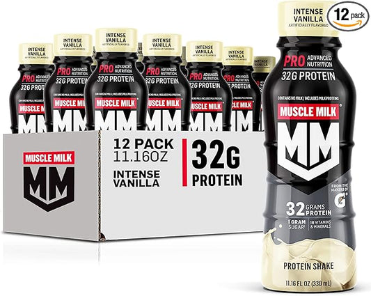 Muscle Milk Pro Advanced Nutrition Protein Shake, Intense Vanilla, 11.16 Fl Oz (Pack of 12), 32g Protein, 1g Sugar, 16 Vitamins & Minerals, 5g Fiber, Workout Recovery, Energizing Snack, Packaging May Vary