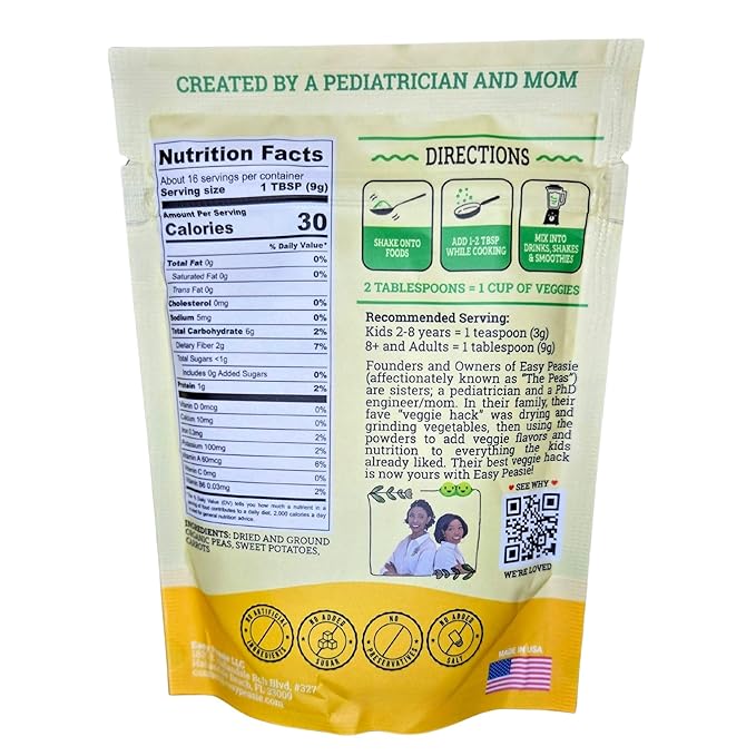 Organic Veggie Powder Blends for Kids and Picky Eaters | Natural Vegetable Powder Supplement for Meals and Smoothies (Original 5oz Pouch)