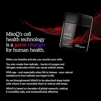 MitoQ Pure Mitochondria-targeted Antioxidant Supplement | Reducing Free Radical Damage & Oxidative Stress | Supports Cellular Longevity, Metabolic Health, Healthier Aging, and Energy (180 Capsules)