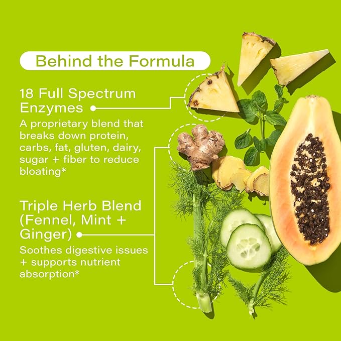 HUM Flatter Me Digestive Enzymes Bloating Supplement - Fast-Acting Bloat Relief for Digestive Health & Debloating Multi Enzyme | Bloat Pills, Anti Bloat Pills, Vegan 60 Servings