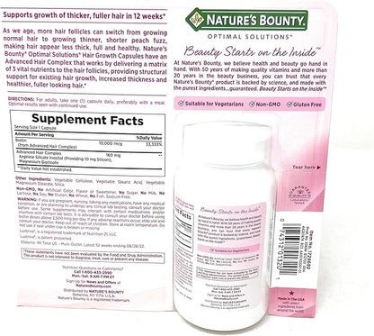 Nature's Bounty Hair Growth Supplement, 1 Per Day, Clinically Shown to Support Thicker, Fuller Hair, with Biotin, Silicon & Arginine, 90 Capsules