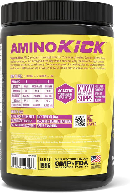 NutraBio Amino Kick - Amino Acid Energy Formula - BCAA's, Electrolytes for Hydration, Natural Caffeine- 30 Servings(Pineapple Passionfruit)