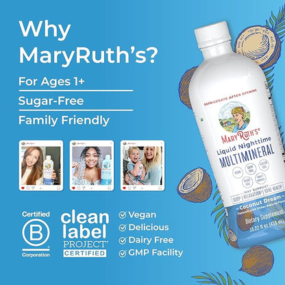 MaryRuth Organics Liquid Nighttime Multimineral Sleep Supplement | Sugar Free | Calm Magnesium Citrate | NO Melatonin | Calcium Magnesium Zinc | Available in 4 Flavors | Gluten Free | 15 Servings