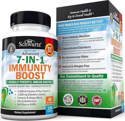Immune Support Supplement with Zinc Vitamin C Vitamin D 5000 IU Elderberry Ginger D3 Goldenseal - Dr Approved Immunity Vitamins for Adults Women and Men - Natural Immune System Booster Defense -120ct