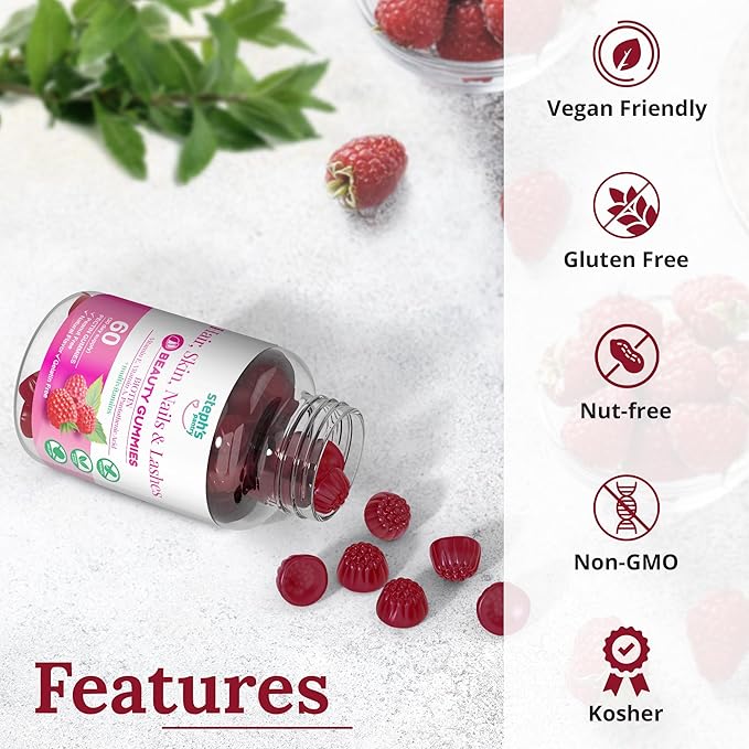 Steph's Pantry Biotin Gummies for Hair, Skin, Nails, & Lashes High Strength Gummies | Daily Multivitamins | Gluten-Free, Nut-Free, Non-GMO, Plant-Based, Vegan, Kosher | (60 Gummies)