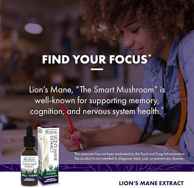 Host Defense Lion's Mane Extract - Brain Health Support Supplement - Mushroom Supplement to Support Focus & Memory Function - Immune & Nervous System Support Supplement - 1 fl oz (30 Servings)*