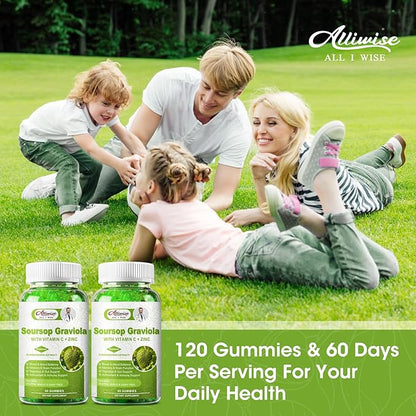 Natural Soursop Graviola Gummies Supplement, Original Soursop Leaves Extract with Vitamins C & Zinc for Women & Men, Multivitamin Soursop Fruit Supplement for Immunity & Antioxidant & Energy