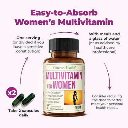 Multivitamin for Women - Daily Womens Multivitamin & Multimineral with Vitamin A, C, D, E, B12, Zinc, Iron. Vitamins for Women - Womens Vitamins for Energy, Focus and Womens Health. 60 Liquid Capsules