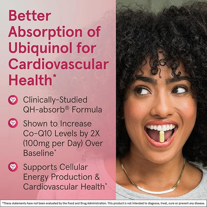 Jarrow Formulas QH-Absorb, 100 mg, Ubiquinol Dietary Supplement for Healthy Cardiovascular Function, 60 Softgels, 60 Day Supply