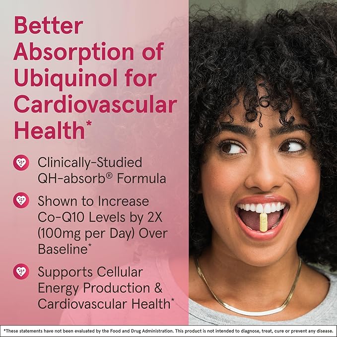 Jarrow Formulas QH-Absorb, 100 mg, Ubiquinol Dietary Supplement for Healthy Cardiovascular Function, 60 Softgels, 60 Day Supply