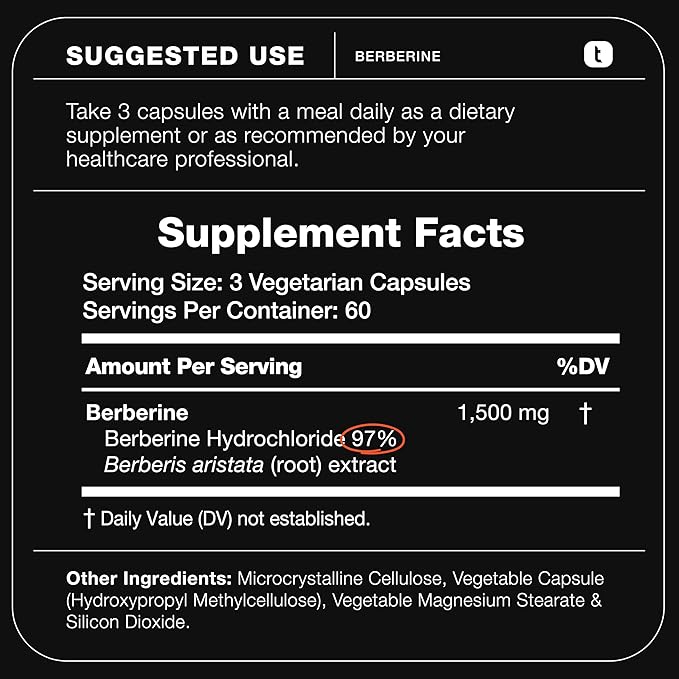 Toniiq Ultra High Strength Berberine 1500mg from The Himalayas Berberine Supplement - 97% Highly Purified and Bioavailable -Wild Harvested-Concentrated Formula HCL -3 Caps Serving-180 Veggie Caps